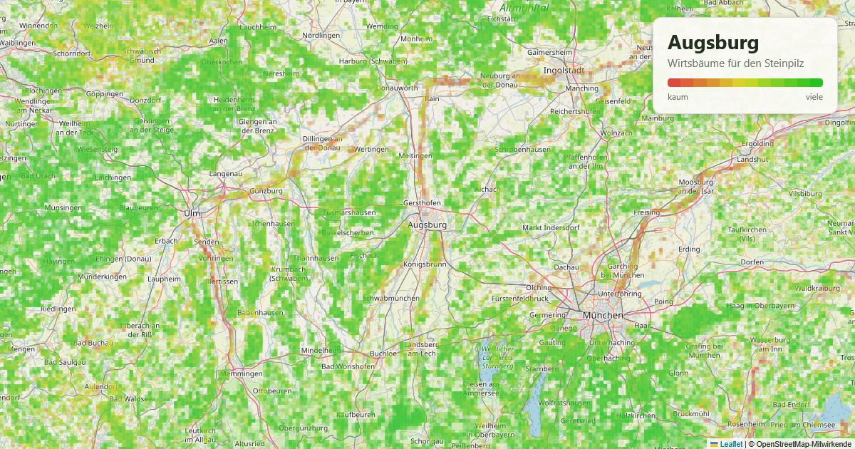 Karte: Wirtsbäume für den Steinpilz rund um Augsburg