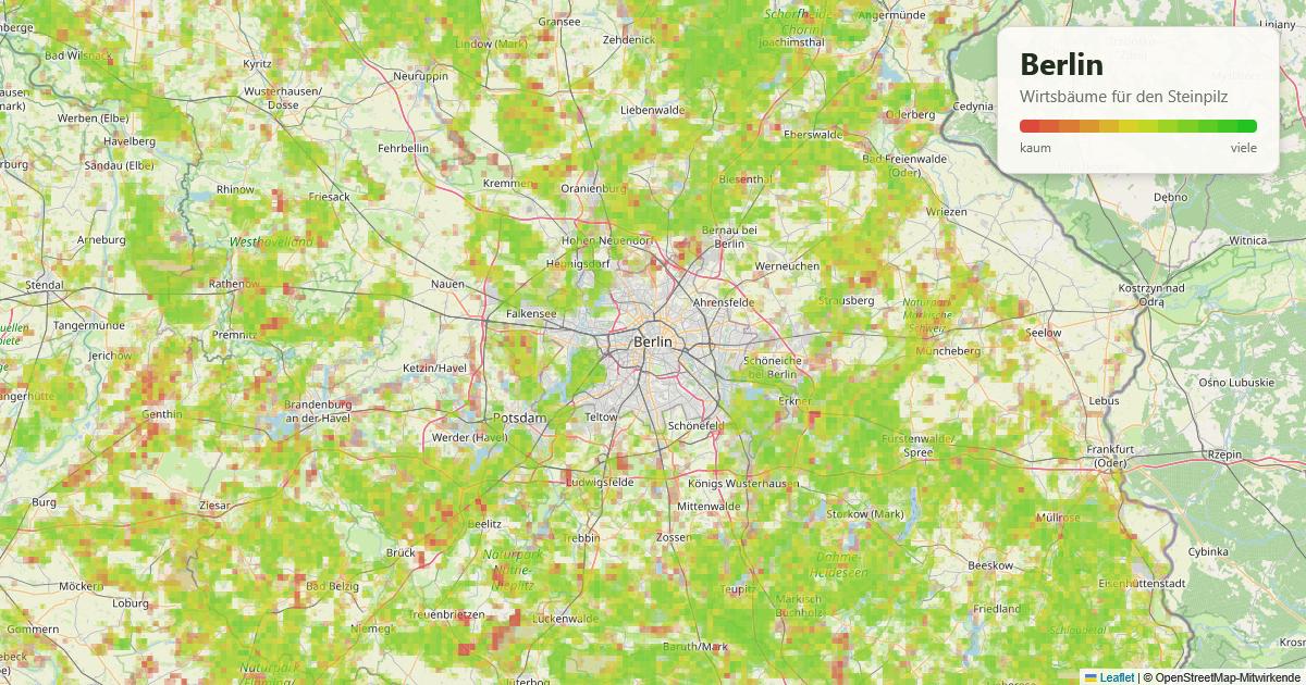 Karte: Wirtsbäume für den Steinpilz in und um Berlin