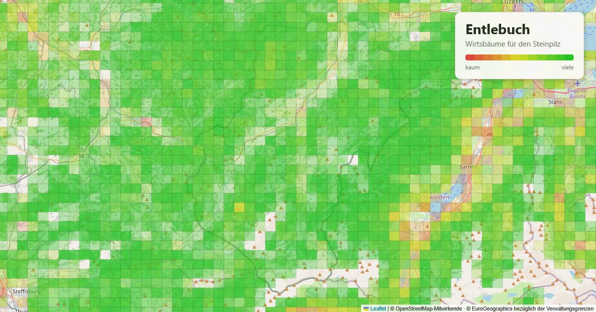 Karte: Wirtsbäume für den Steinpilz im Entlebuch