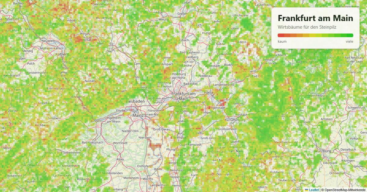 Karte: Wirtsbäume für den Steinpilz rund um Frankfurt