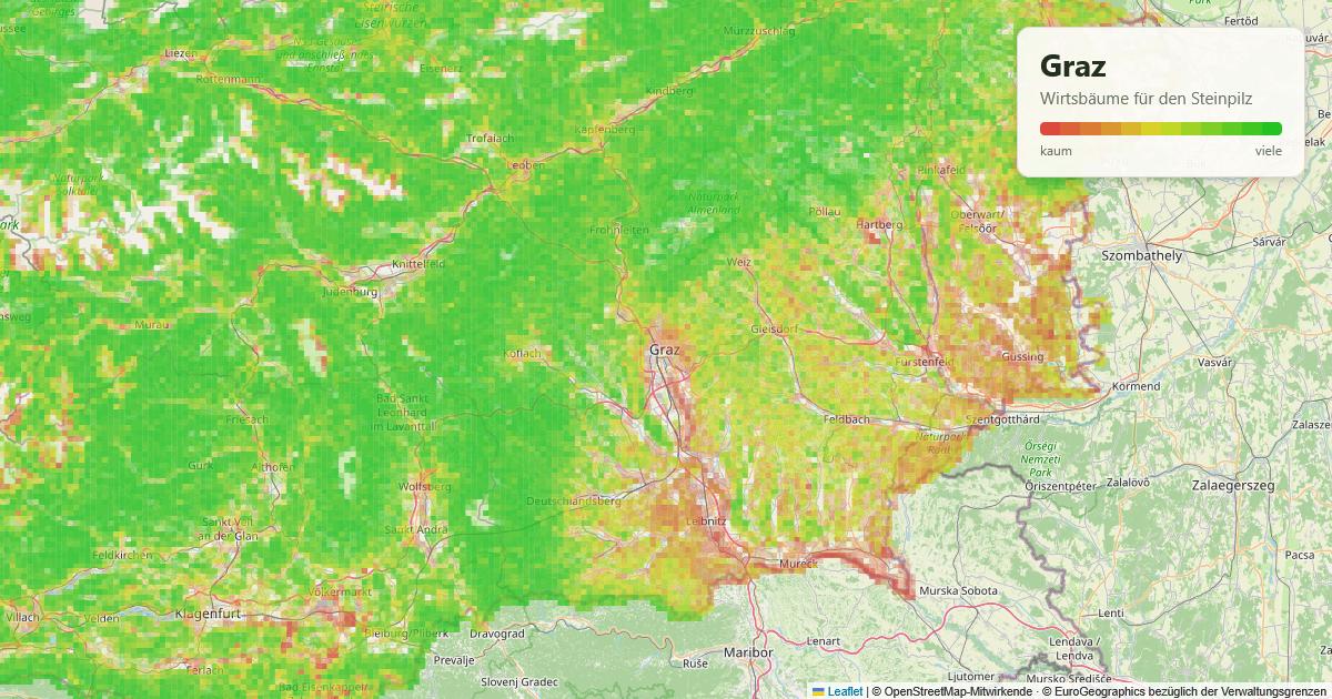 Karte: Wirtsbäume für den Steinpilz rund um Graz