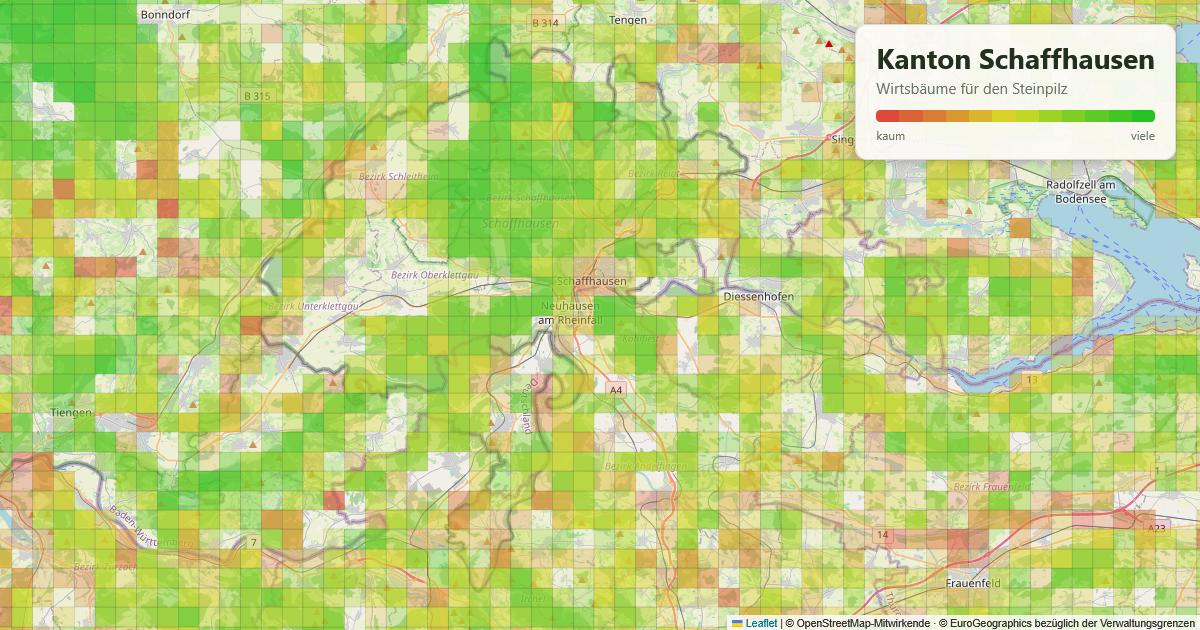 Karte: Wirtsbäume für den Steinpilz im Kanton Schaffhausen