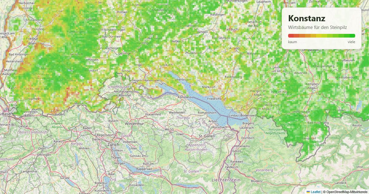 Karte: Wirtsbäume für den Steinpilz rund um Konstanz