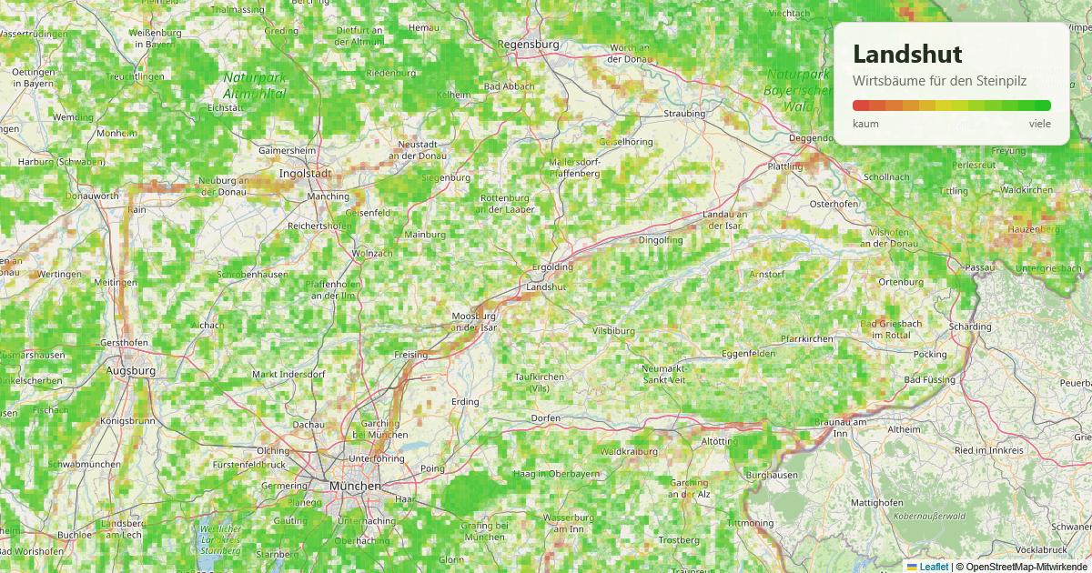 Karte: Wirtsbäume für den Steinpilz rund um Landshut