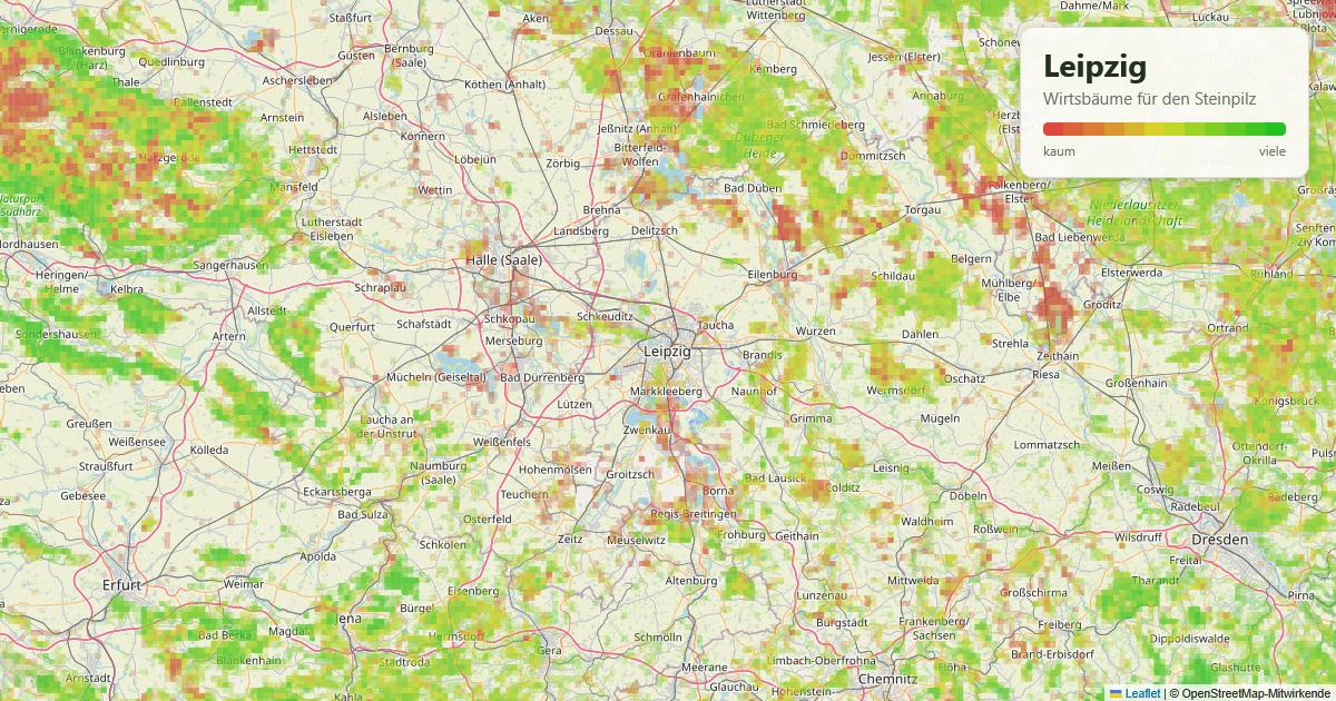 Karte: Wirtsbäume für den Steinpilz rund um Leipzig