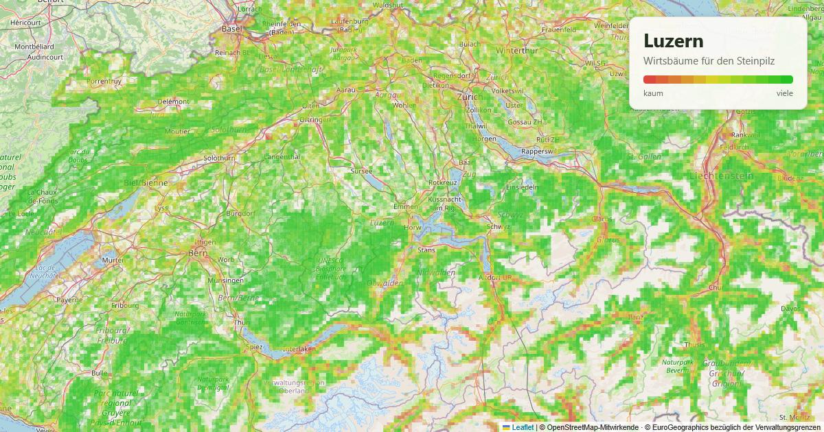 Karte: Wirtsbäume für den Steinpilz rund um Luzern