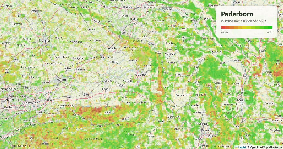 Karte: Wirtsbäume für den Steinpilz rund um Paderborn