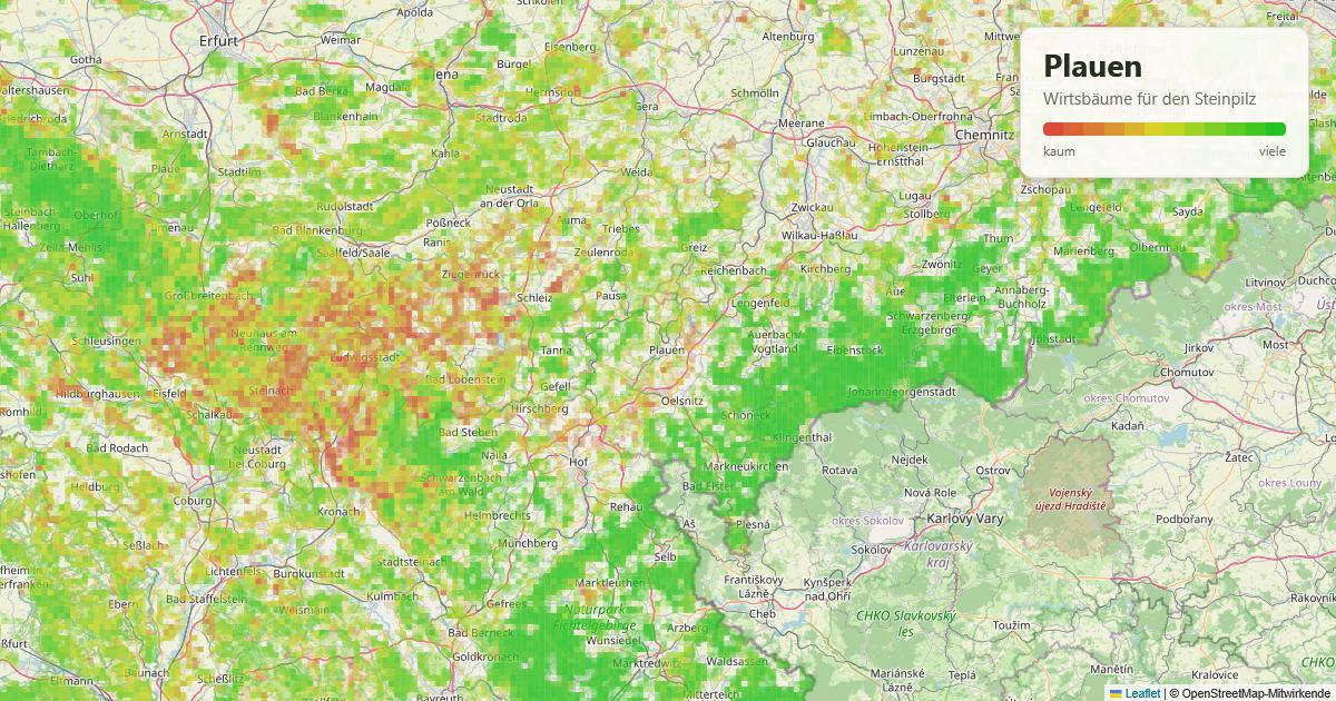 Karte: Wirtsbäume für den Steinpilz rund um Plauen