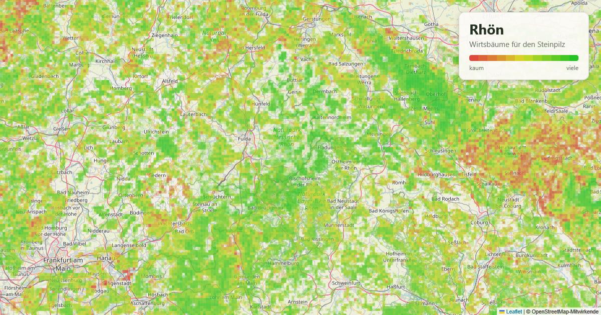 Karte: Wirtsbäume für den Steinpilz in der Rhön