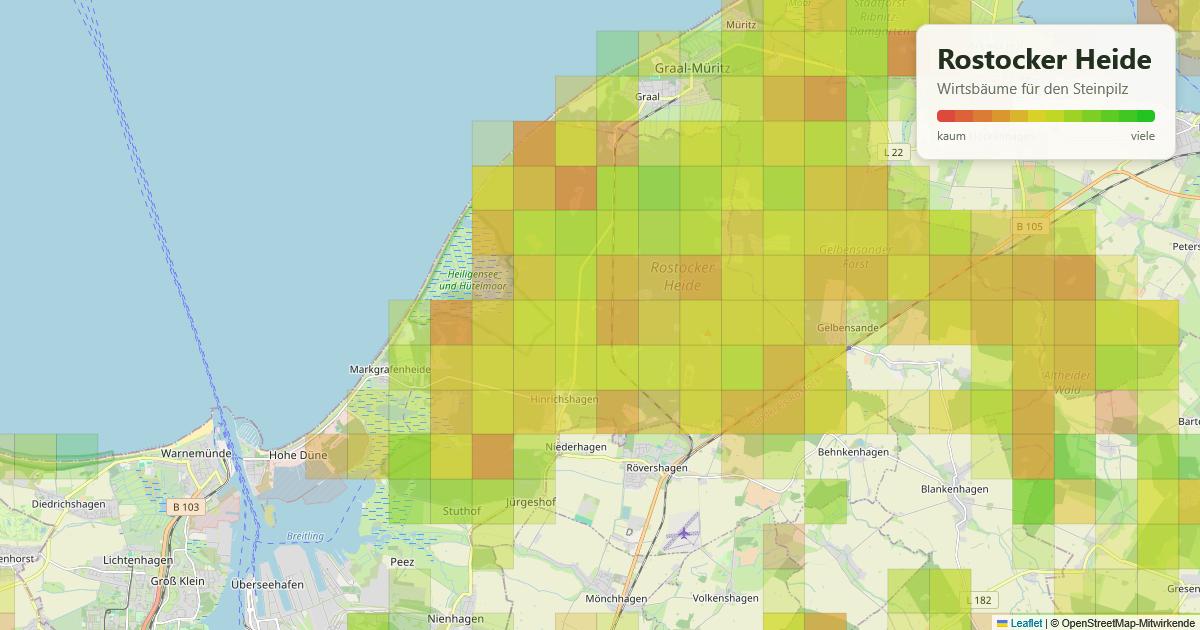 Karte: Wirtsbäume für den Steinpilz in der Rostocker Heide