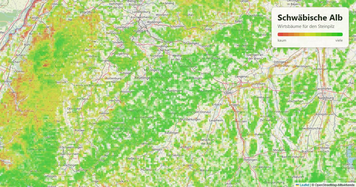 Karte: Wirtsbäume für den Steinpilz auf der Schwäbischen Alb